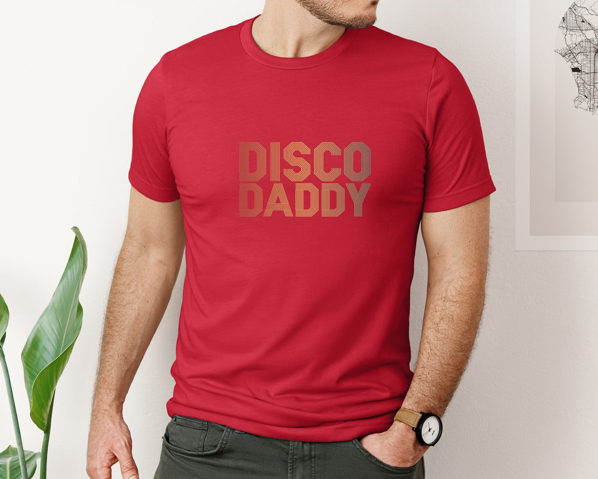 brand:Bella Canvas|color:Red|Disco Daddy Retro Old School Graphic T-Shirt