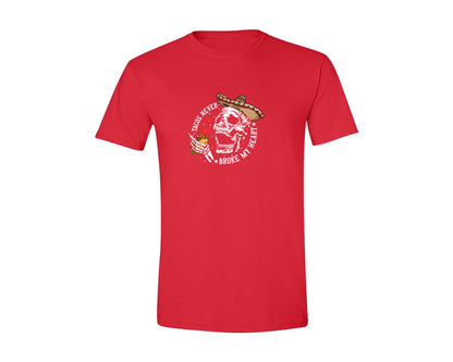 brand:Generic|color:Red|Tacos Never Broke My Heart Skeleton Graphic T-Shirt