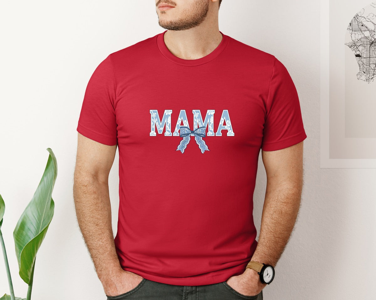 brand:Bella Canvas|color:Red|Mama Floral Coquette Bow Mama Graphic T-Shirt
