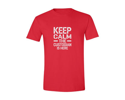 brand:Generic|color:Red|Keep Calm Custodian Here Graphic T-Shirt