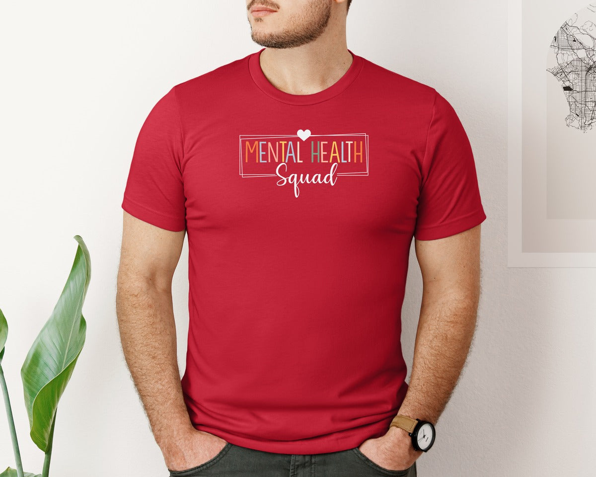 brand:Bella Canvas|color:Red|Mental Health Squad Brain Illness Mental Graphic T-Shirt