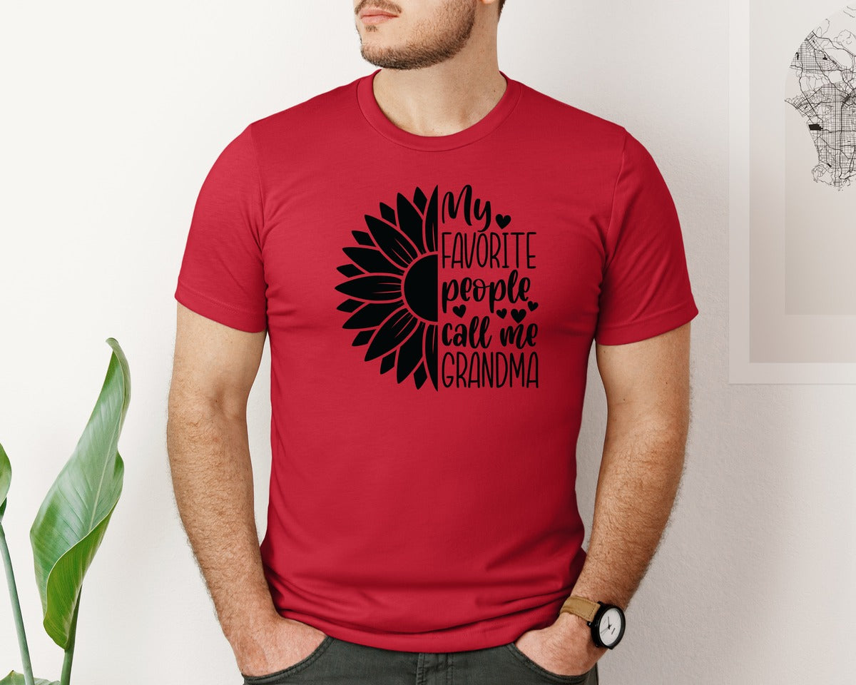 brand:Bella Canvas|color:Red|Grandma Sunflower Grandma Graphic T-Shirt