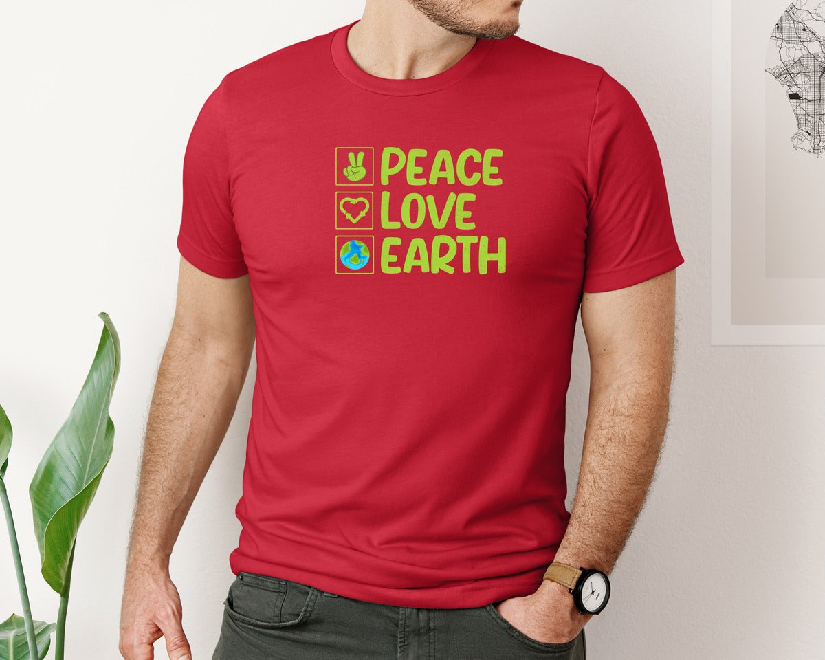 brand:Bella Canvas|color:Red|Peace Love Earth T Shirt Graphic T-Shirt
