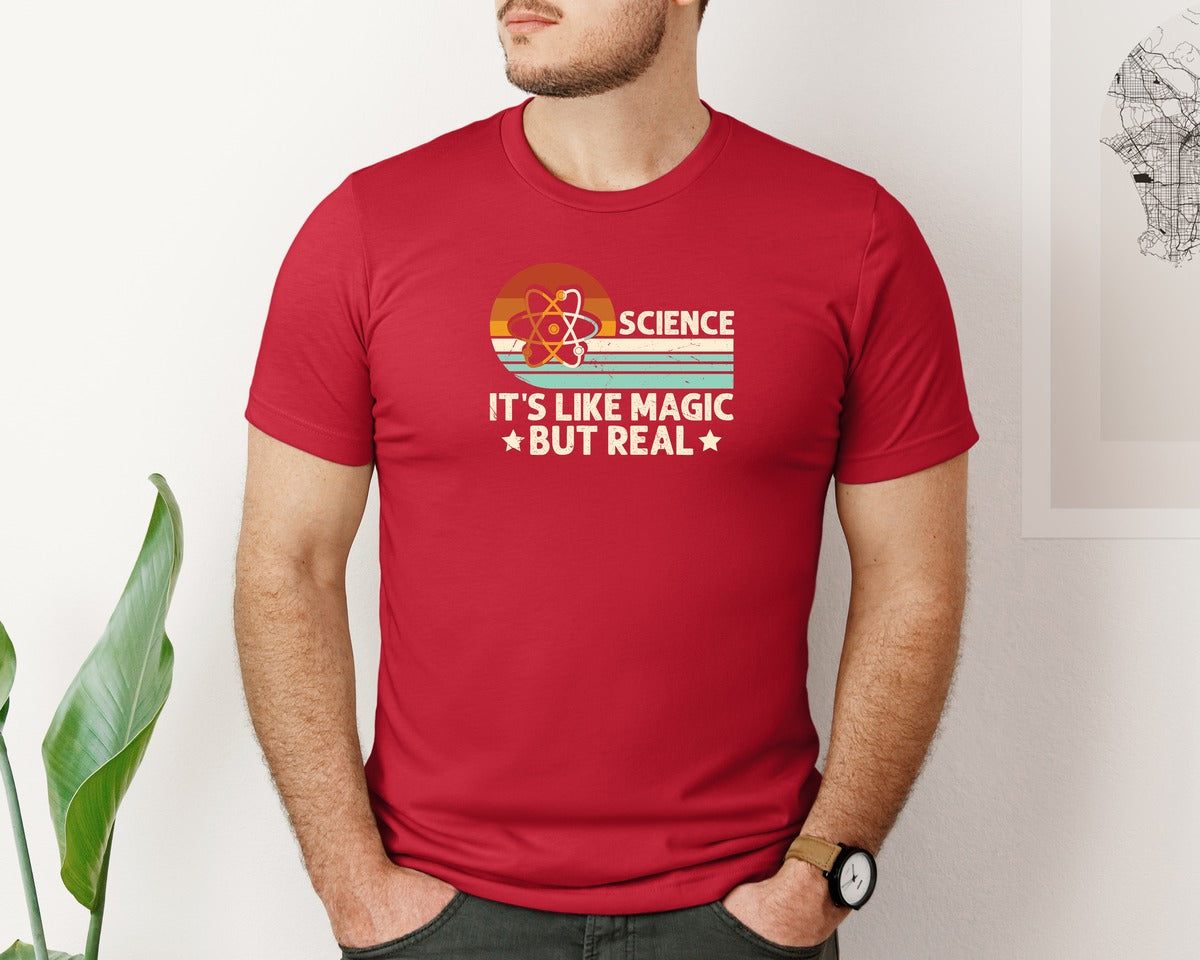 brand:Bella Canvas|color:Red|Science Its Like Magic But Real T Shirt 2 Graphic T-Shirt