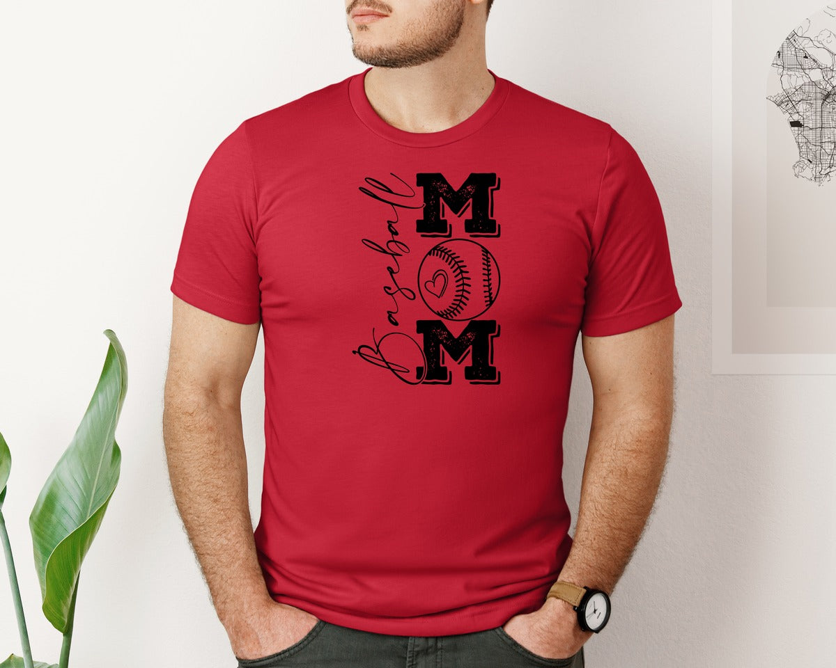 brand:Bella Canvas|color:Red|Baseball Mama 16 Graphic T-Shirt