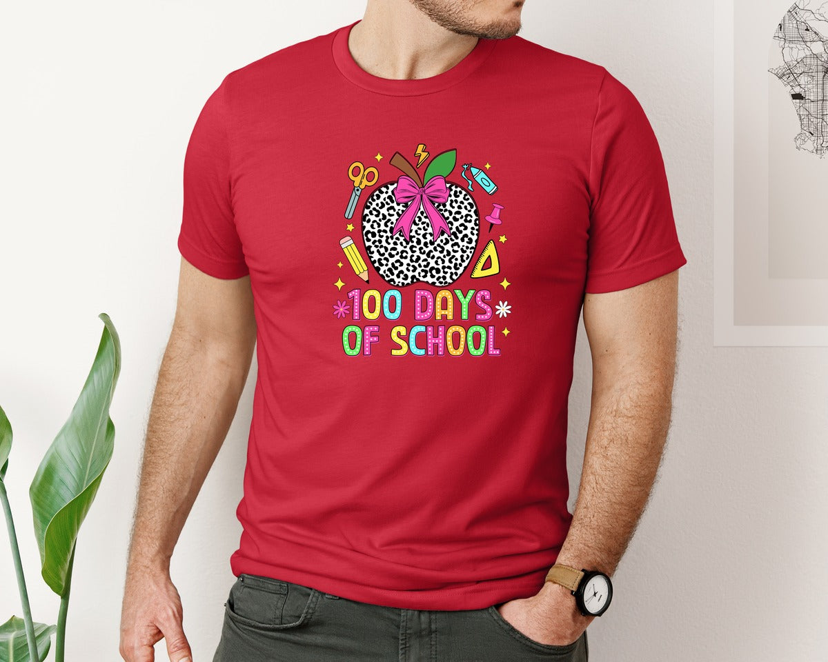 brand:Bella Canvas|color:Red|Coquette 100 Days Of School Graphic T-Shirt