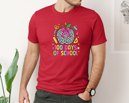 brand:Bella Canvas|color:Red|Coquette 100 Days Of School Graphic T-Shirt