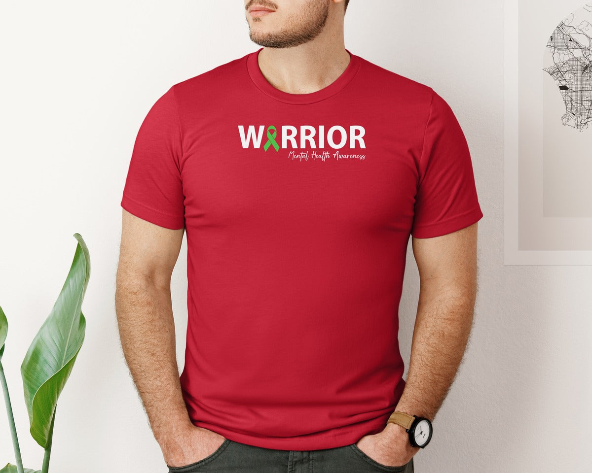brand:Bella Canvas|color:Red|Mental Health Awareness Green Ribbon T S 2 Graphic T-Shirt