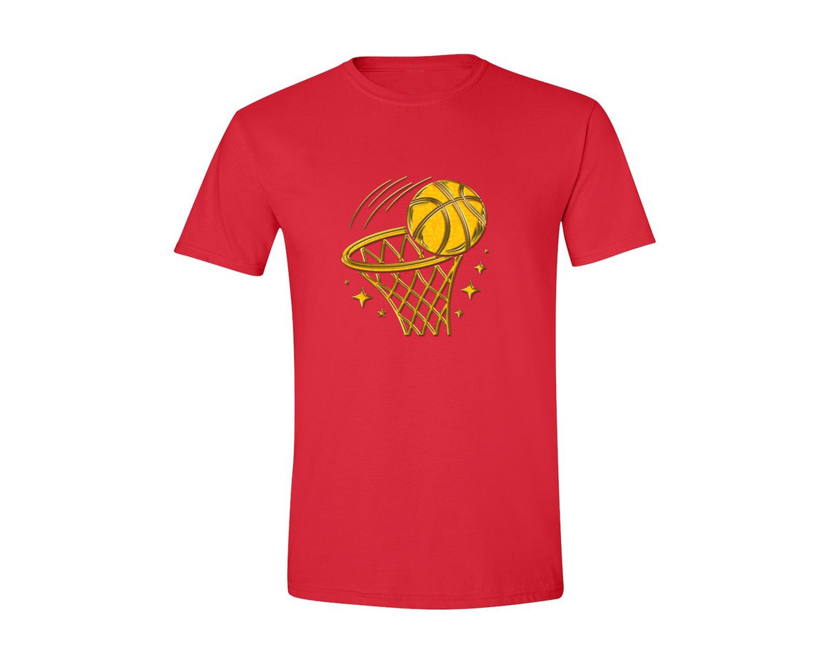 brand:Generic|color:Red|Golden Basketball Basketball Hoop Graphic T-Shirt