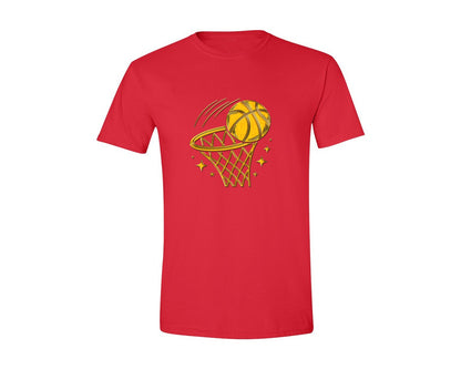 brand:Generic|color:Red|Golden Basketball Basketball Hoop Graphic T-Shirt