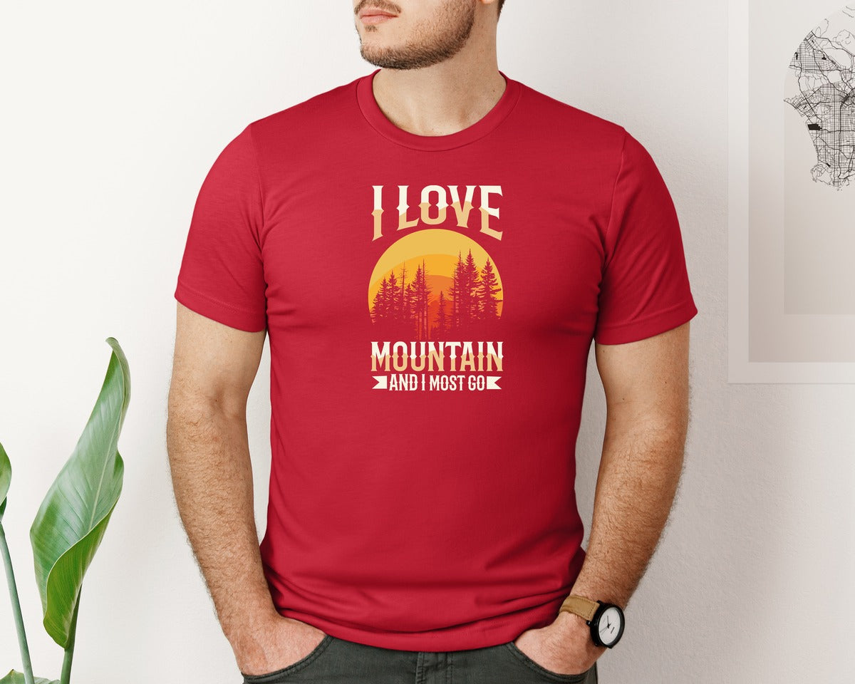 brand:Bella Canvas|color:Red|Wild Life Experience Mountain Hiking Tee 3 Graphic T-Shirt