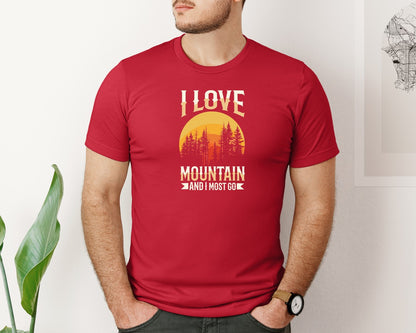 brand:Bella Canvas|color:Red|Wild Life Experience Mountain Hiking Tee 3 Graphic T-Shirt