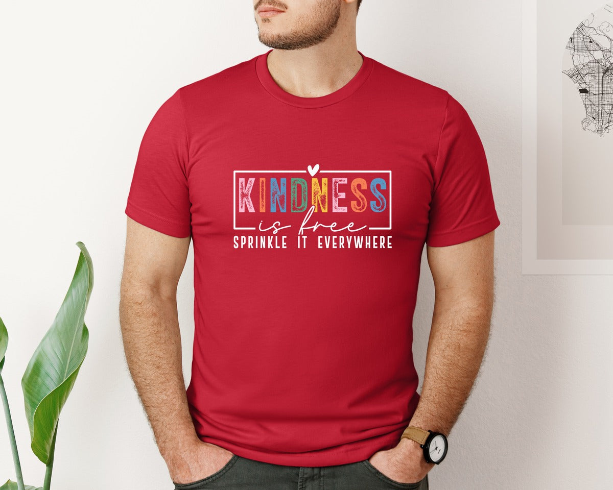 brand:Bella Canvas|color:Red|Kindness Is Free Sprinkle It Everywhere 81 Graphic T-Shirt