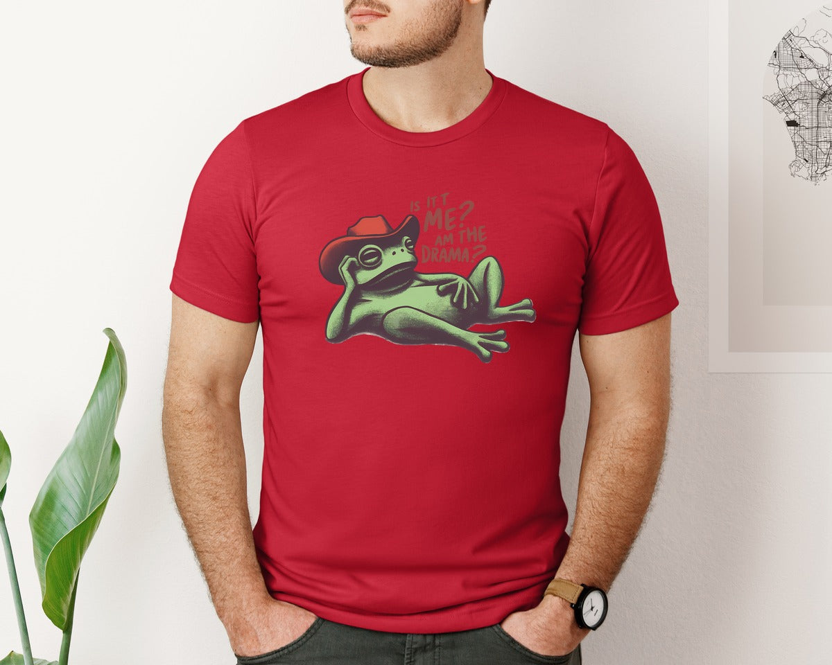 brand:Bella Canvas|color:Red|Drama Frog Funny Cowboy Aesthetic Graphic T-Shirt