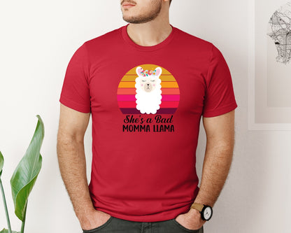 brand:Bella Canvas|color:Red|Shes A Bad Momma Llama Retro T Shirt Graphic T-Shirt