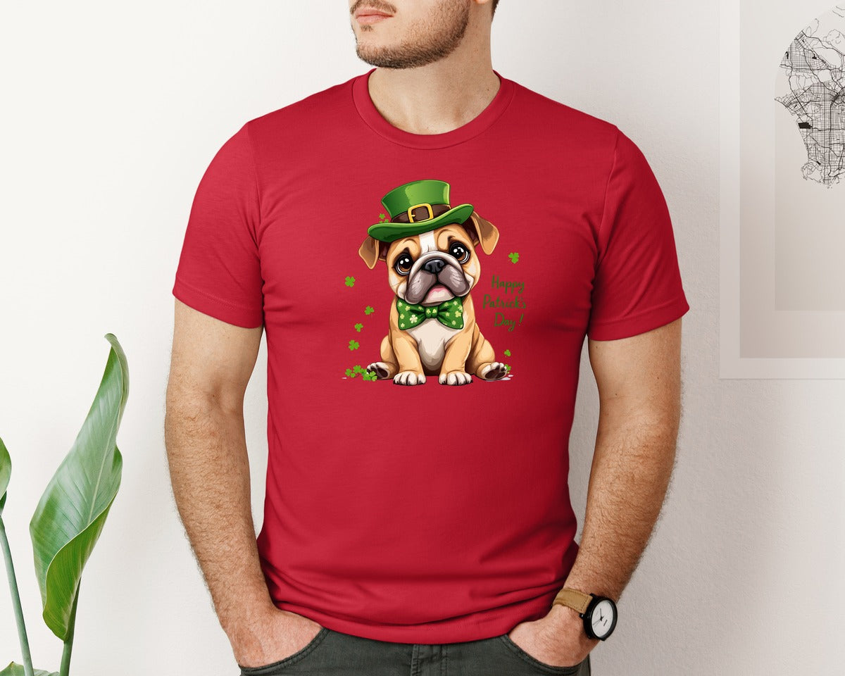 brand:Bella Canvas|color:Red|St Patricks Day Bulldog Graphic T-Shirt