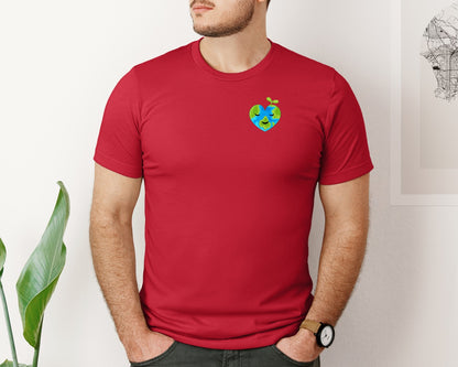 brand:Bella Canvas|color:Red|Love Heart Earth Globe Pocket Design Graphic T-Shirt