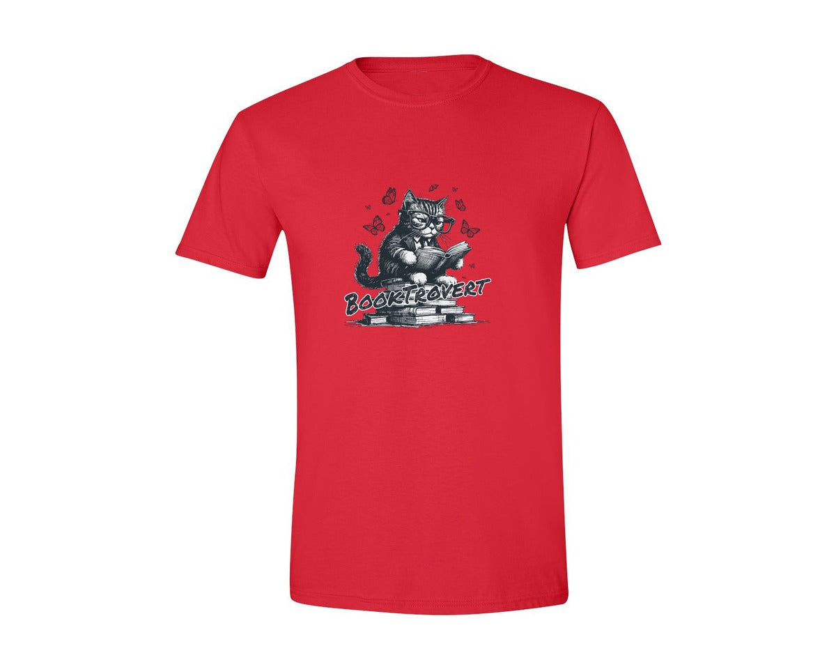 brand:Generic|color:Red|Book Trovert Reading Cat Shirt Graphic T-Shirt