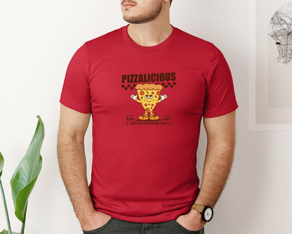 brand:Bella Canvas|color:Red|Vintage Slice Pizza Cartoon Character Graphic T-Shirt
