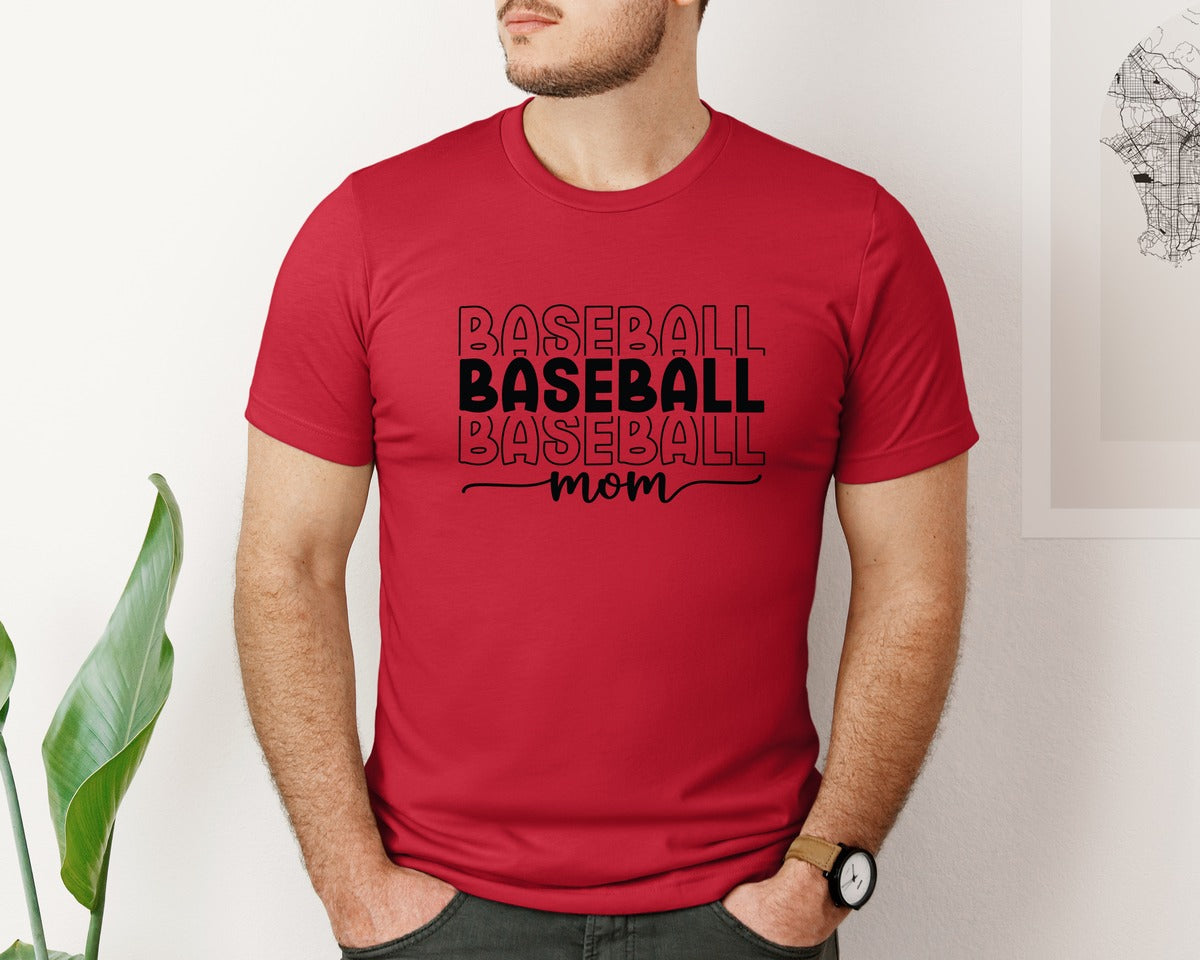 brand:Bella Canvas|color:Red|Baseball Mom Baseball Mom 3 Graphic T-Shirt
