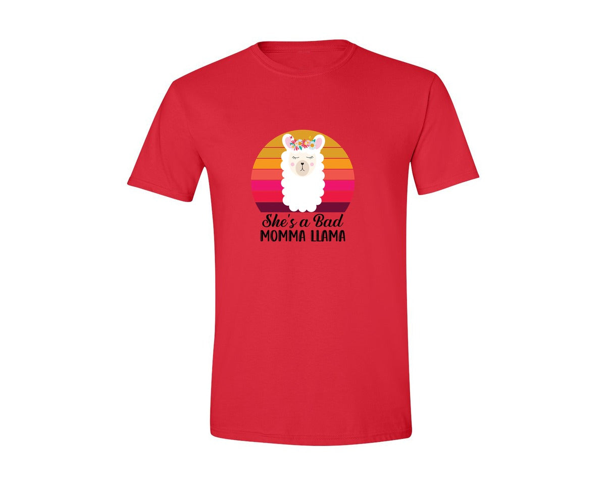 brand:Generic|color:Red|Shes A Bad Momma Llama Retro T Shirt Graphic T-Shirt