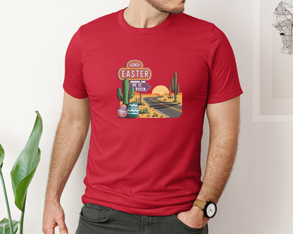 brand:Bella Canvas|color:Red|Howdy Easter Western Desert Easter 3 Graphic T-Shirt