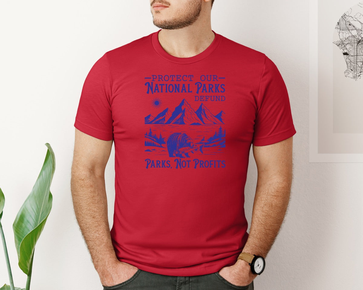 brand:Bella Canvas|color:Red|Protect Our National Parks Defund Doge Graphic T-Shirt