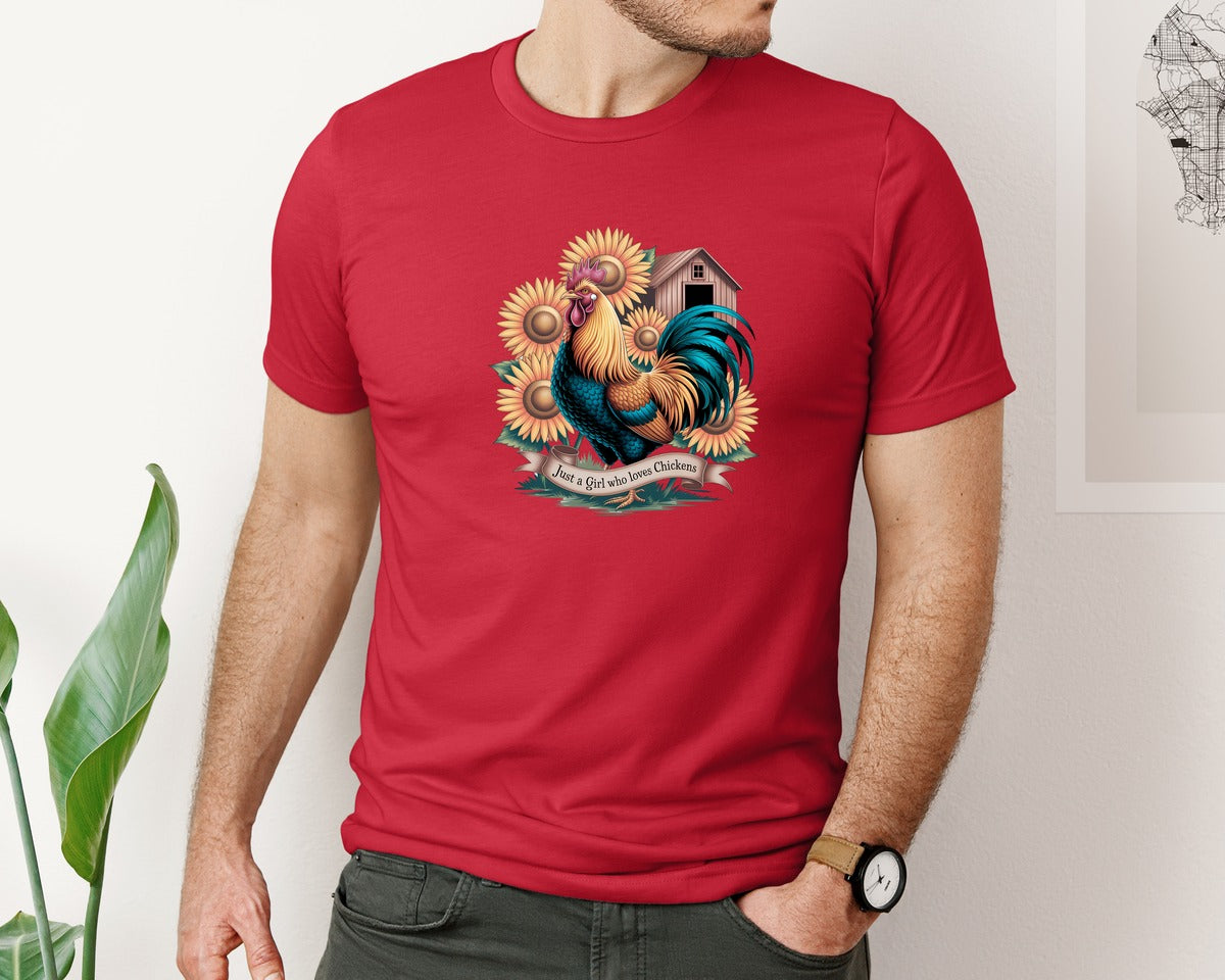 brand:Bella Canvas|color:Red|Just A Girl Who Loves Chickens 10 Graphic T-Shirt