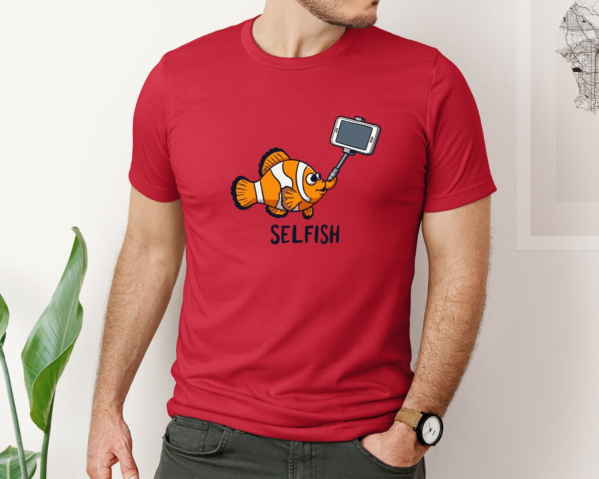 brand:Bella Canvas|color:Red|Selfish Clownfish Funny Fish Design Graphic T-Shirt