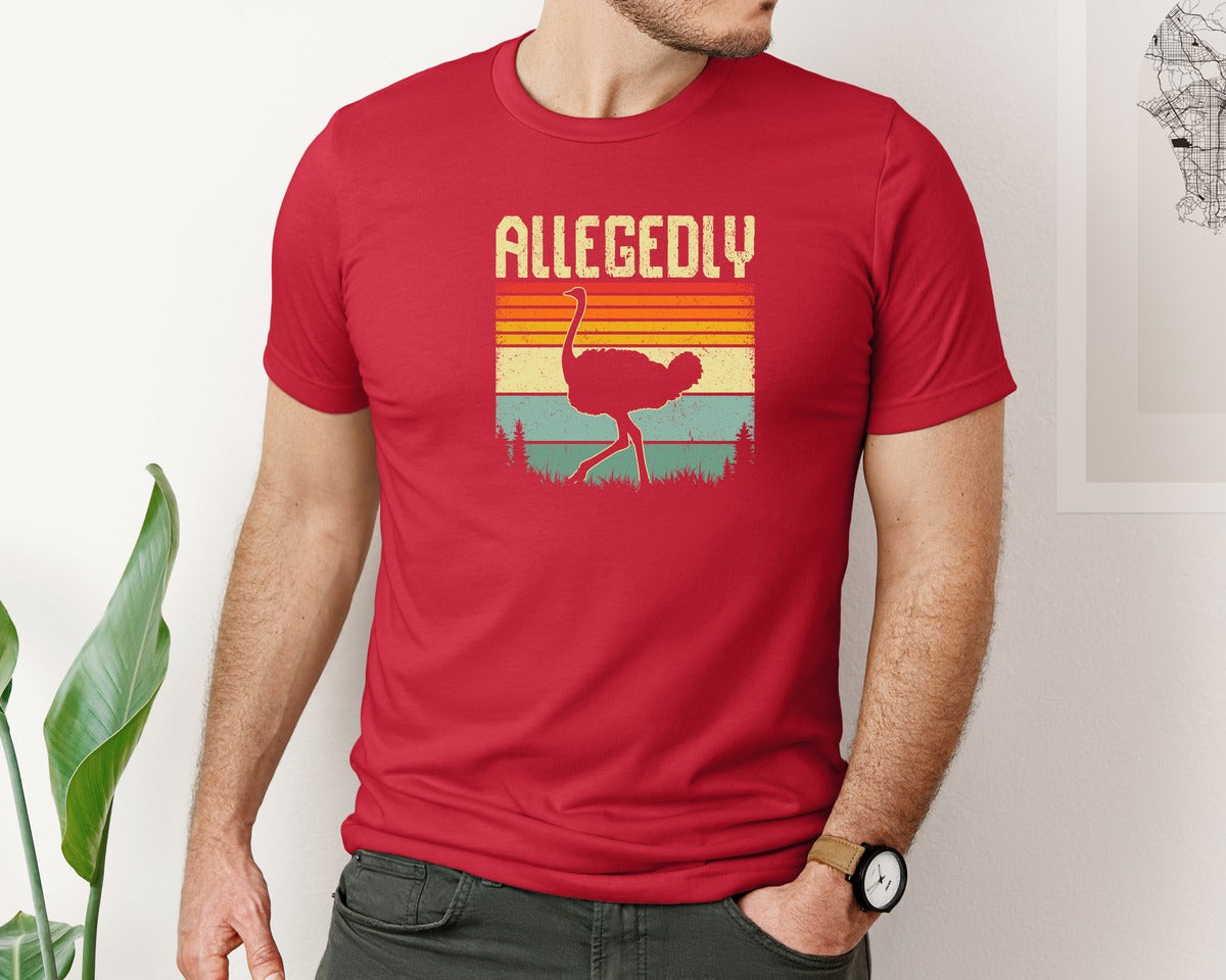 brand:Bella Canvas|color:Red|Allegedly Ostrich Retro Funny T Shirt Graphic T-Shirt
