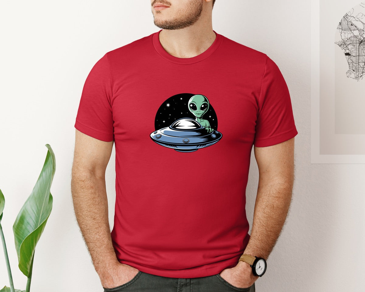 brand:Bella Canvas|color:Red|Retro Vintage Ufo Alien T Shirt Design 4 Graphic T-Shirt