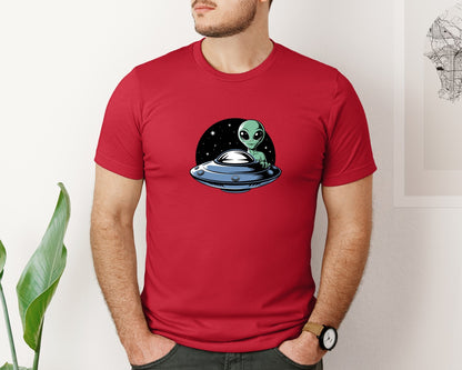 brand:Bella Canvas|color:Red|Retro Vintage Ufo Alien T Shirt Design 4 Graphic T-Shirt