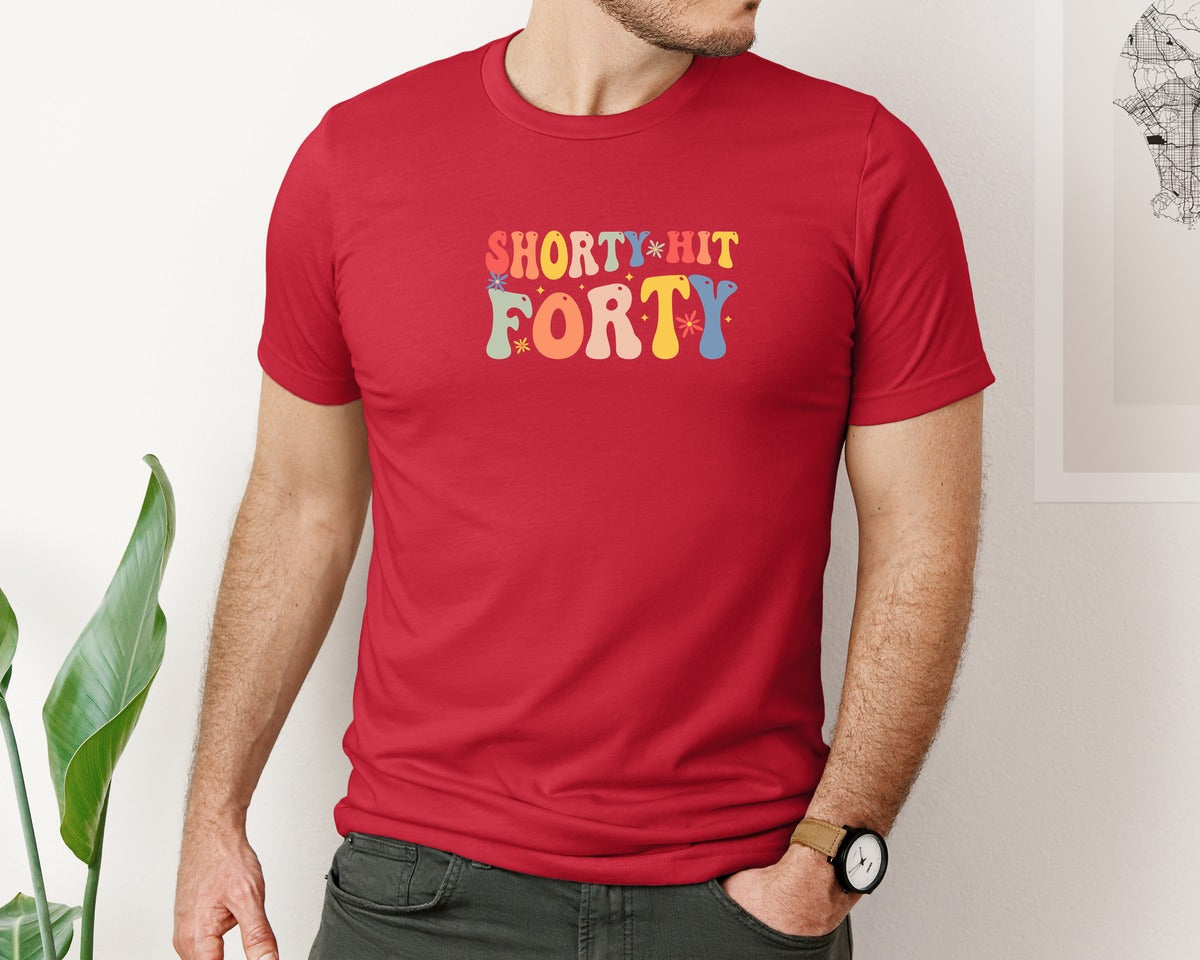 brand:Bella Canvas|color:Red|Shorty Hit Forty 3 Graphic T-Shirt