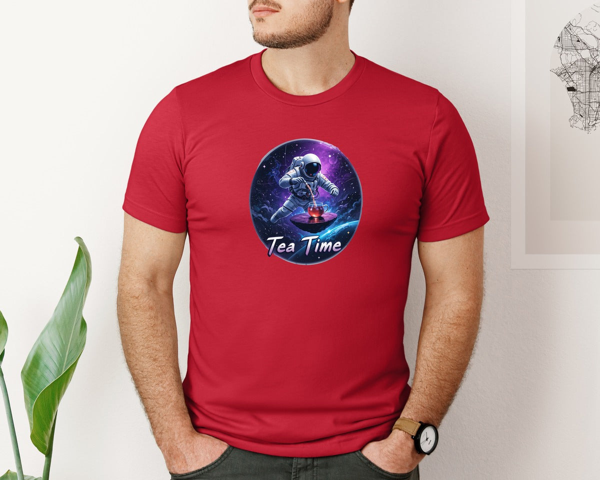 brand:Bella Canvas|color:Red|Astronaut Tea Time In Space T Shirt Graphic T-Shirt