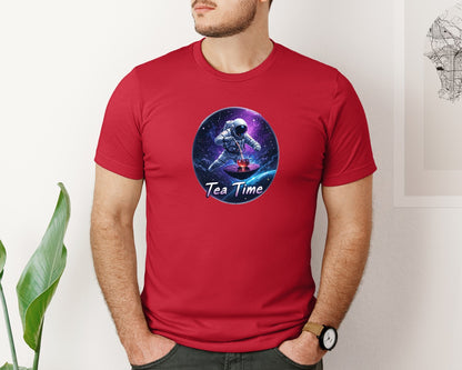 brand:Bella Canvas|color:Red|Astronaut Tea Time In Space T Shirt Graphic T-Shirt