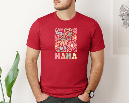 brand:Bella Canvas|color:Red|Boho Floral Mama Mama Flower Graphic T-Shirt
