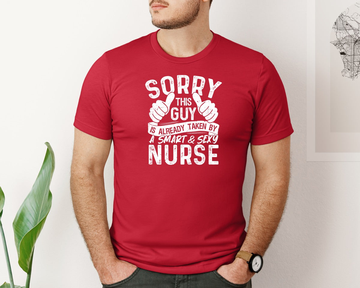 brand:Bella Canvas|color:Red|Sorry This Guy Is Career T Shirt Graphic T-Shirt