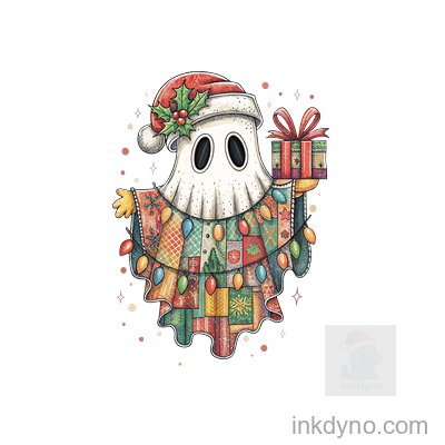 Retro Patchwork Christmas Ghost Png, Merry Christmas Png-01