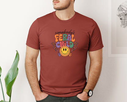 brand:Bella Canvas|color:Rust|Somebodys Feral Child Funny Summer Graphic T-Shirt