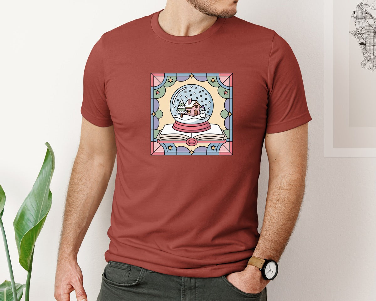 brand:Bella Canvas|color:Rust|Snow Globe On Book Holiday Design Graphic T-Shirt