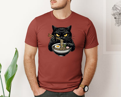 brand:Bella Canvas|color:Rust|Cute Black Cat Eating Ramen Noodle 3 Graphic T-Shirt