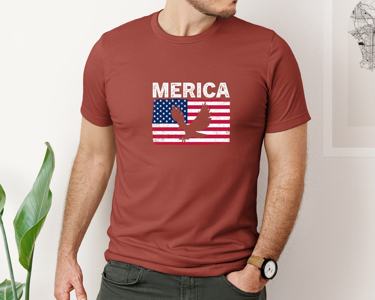 brand:Bella Canvas|color:Rust|Usa Flag Patriotic T Shirt Design Graphic T-Shirt