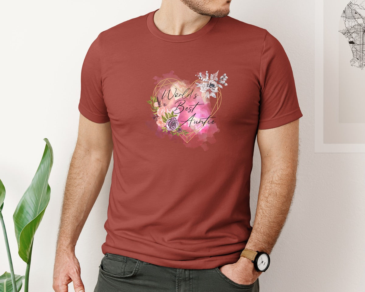 brand:Bella Canvas|color:Rust|Worlds Best Auntie Heart Graphic T-Shirt