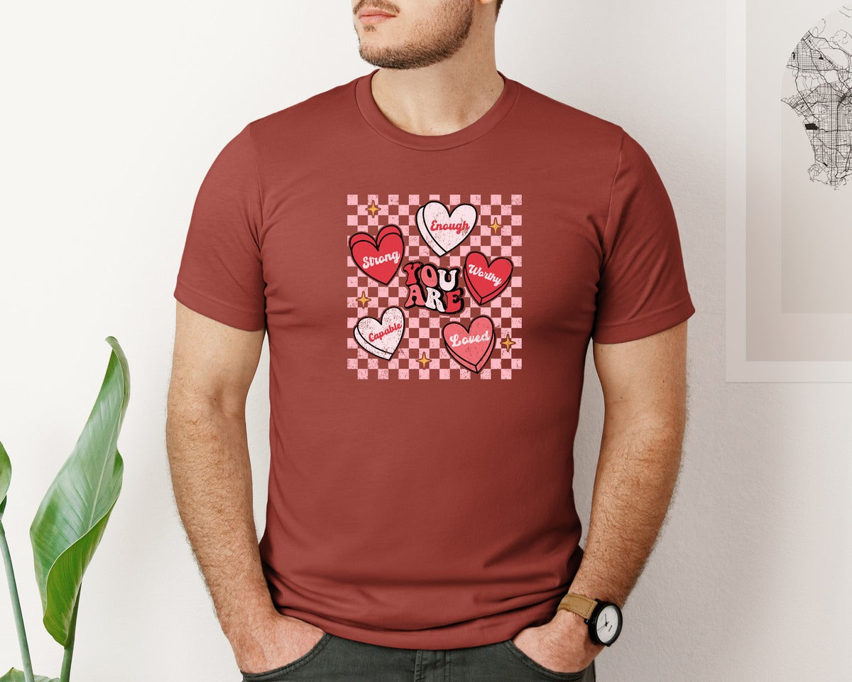 brand:Bella Canvas|color:Rust|Retro Valentine You Are Enough Graphic T-Shirt
