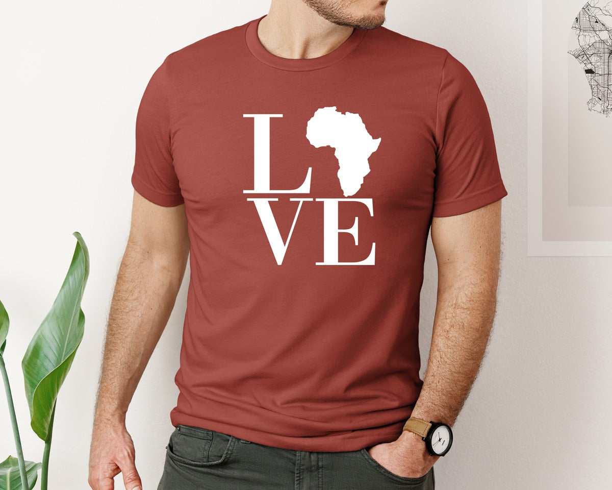 brand:Bella Canvas|color:Rust|Love Text With An Africa Map Graphic T-Shirt