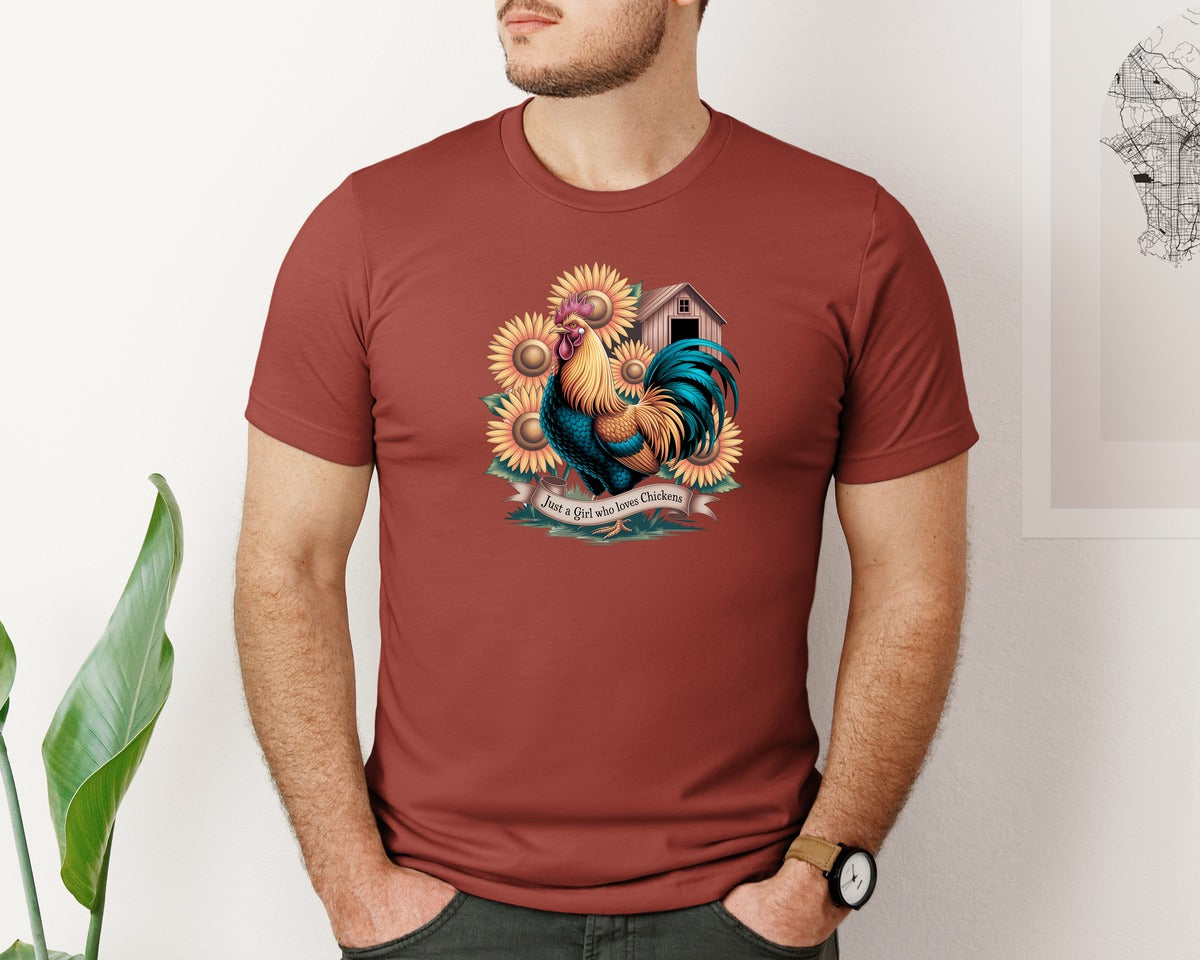 brand:Bella Canvas|color:Rust|Just A Girl Who Loves Chickens 10 Graphic T-Shirt