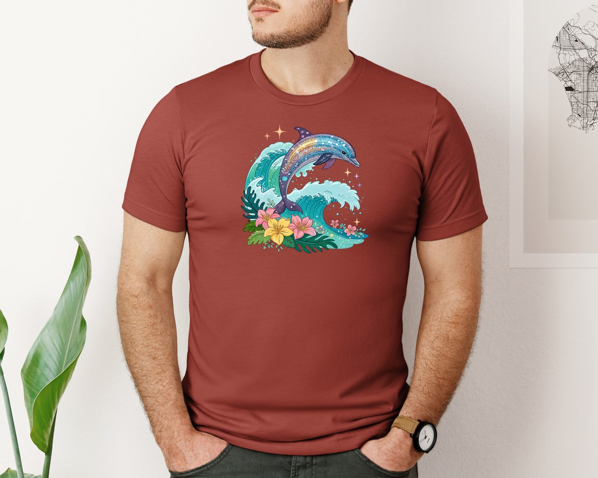 brand:Bella Canvas|color:Rust|Summer Beach Sea Waves Dolphin Graphic T-Shirt