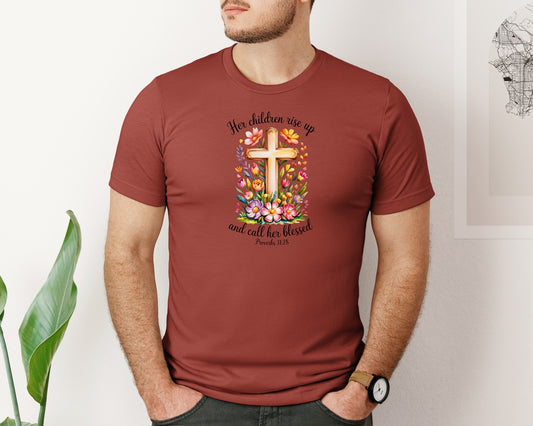 Blessed Mom Bible Proverbs 31 28 Quote Graphic T-Shirt