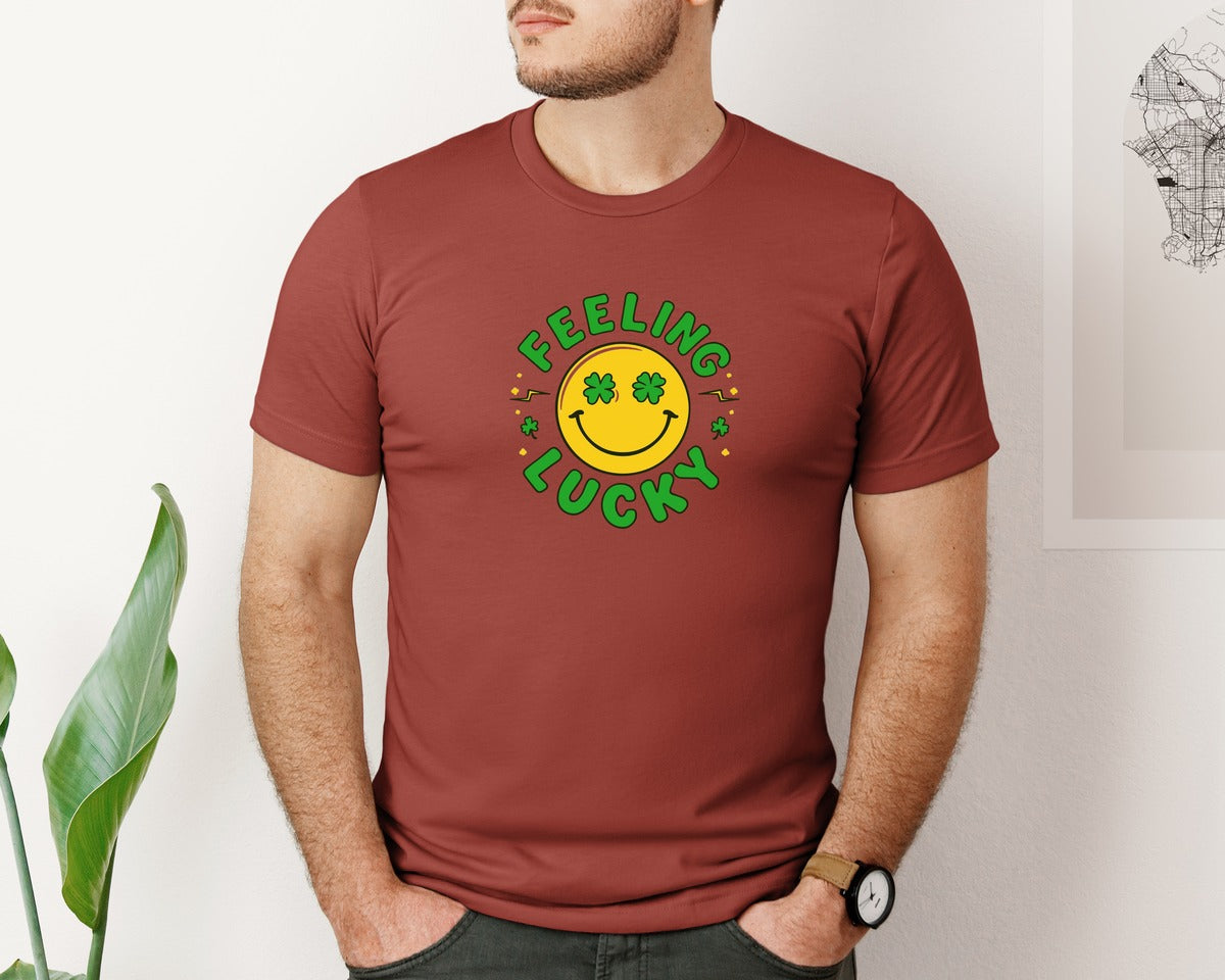 brand:Bella Canvas|color:Rust|St Patricks Day Feeling Lucky Smile Graphic T-Shirt