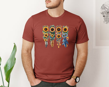 brand:Bella Canvas|color:Rust|Boho Wildflowers Feathers Flowers Graphic T-Shirt